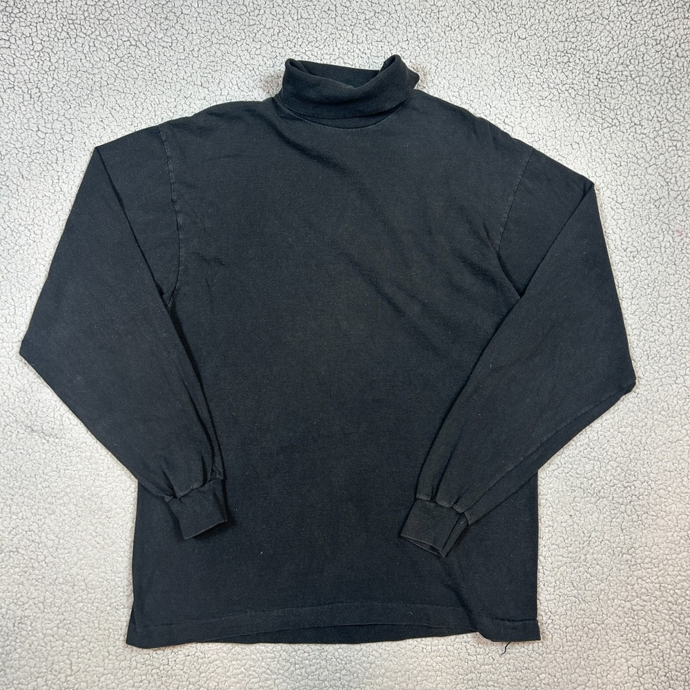 Vintage 90's Fruit Of The Loom Lg Casualwear Turtleneck Long Sleeve Black Shirt‎